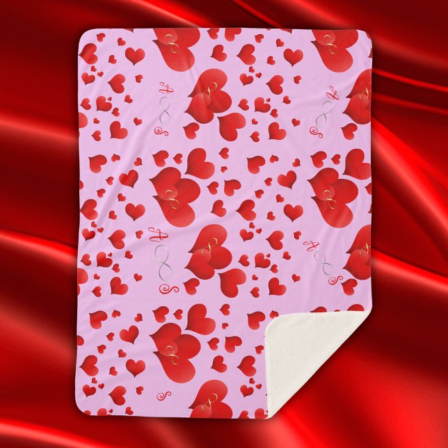 Cobertor Sherpa Corações Vermelhos Iniciais Infinitos Monograma em (Criador carregado)