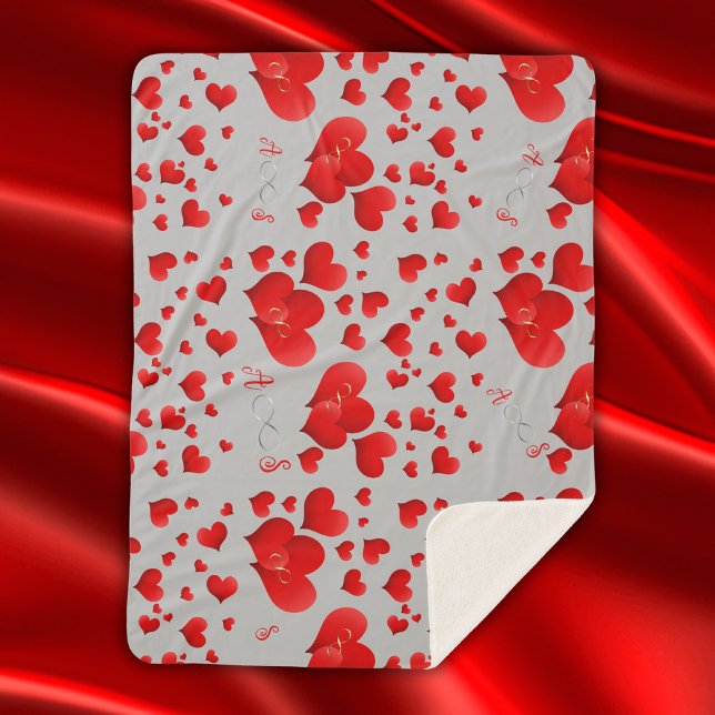 Cobertor Sherpa Corações Vermelhos Iniciais Infinitos Monograma na (Criador carregado)