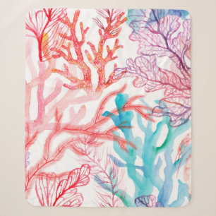 Cobertor Sherpa Corais de aquarela. Padrão sem costura com a part