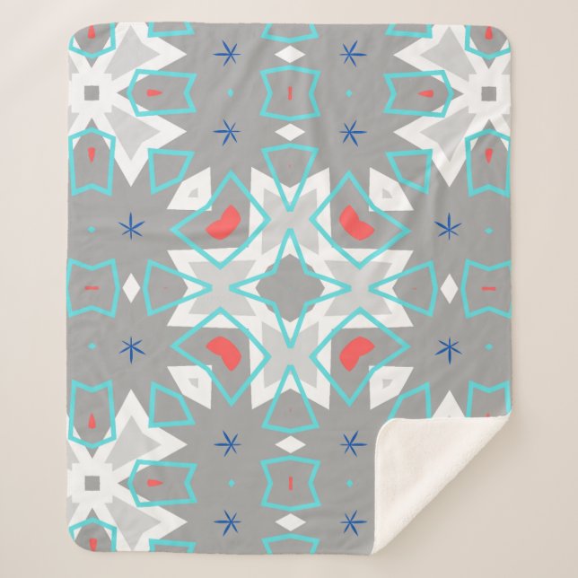 Cobertor Sherpa Coral Gray Mandala Pattern | Geometric Floral Boho (Frente)