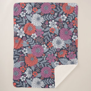 Cobertor Sherpa Coral, Magenta e Azul Zinnias Floral