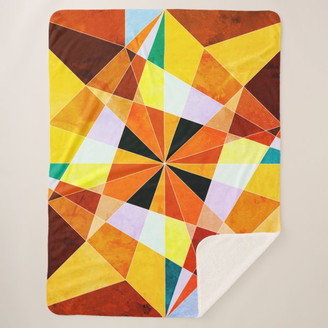 Cobertor Sherpa Cores Quentes Legal Formas Geométricas Angulares (Frente)