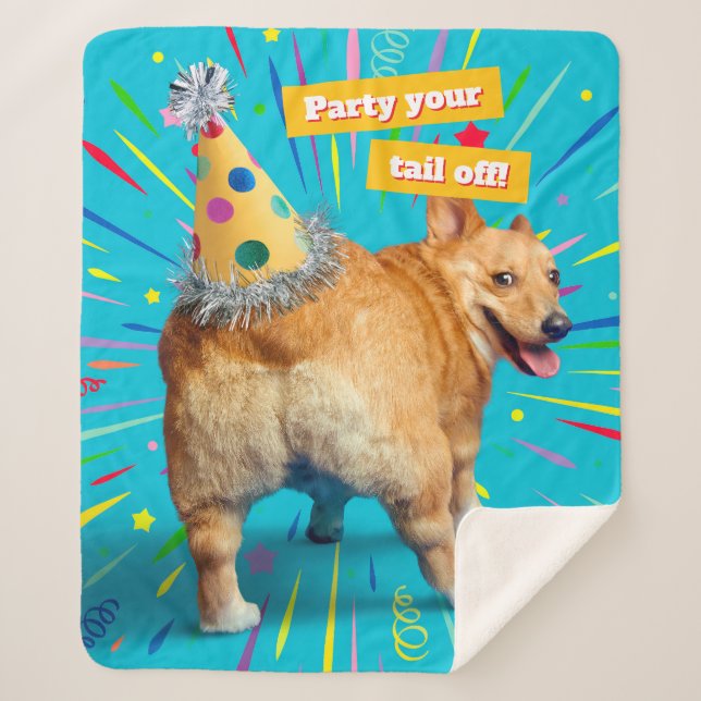 Cobertor Sherpa Corgi Butt Birthday Hat (Frente)