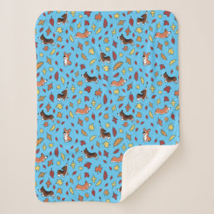 Cobertor Sherpa Corgi Fall Leaves Teal