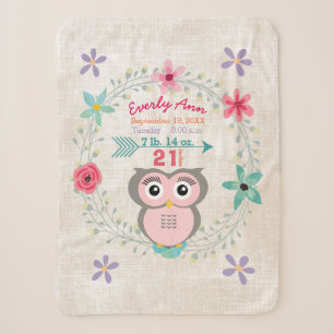Cobertor Sherpa Coroa de Aquarela de Bebê Menina Stats Coruja Rosa