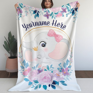 Cobertor Sherpa Coroa de Flores Rosa Mãe e Bebê Elefante