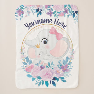 Cobertor Sherpa Coroa de Flores Rosa para Mãe e Bebê Elefante
