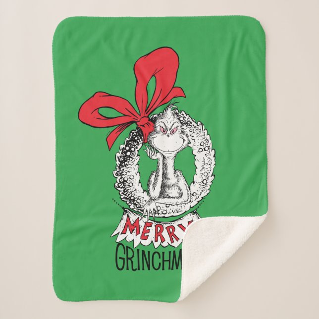 Cobertor Sherpa Coroa de Natal do Grinch O Grinch (Frente)