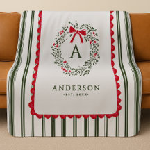 Coroa de Natal Personalizada Preppy com Monograma 