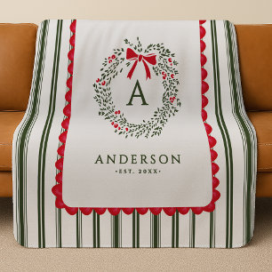 Cobertor Sherpa Coroa de Natal Personalizada Preppy com Monograma