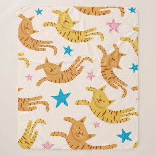 Cobertor Sherpa Corpo sem costura de gatos bonitos com estrelas de