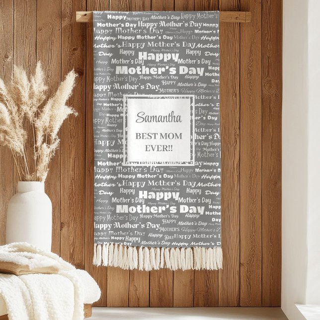 Cobertor Sherpa Cortina Personalizada Dia das Mães Script Cinza Gr (Graceful Grey Script Mother’s Day Personalized Sherpa Blanket )