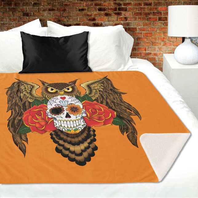 Cobertor Sherpa Coruja de Rosas de crânio (Criador carregado)