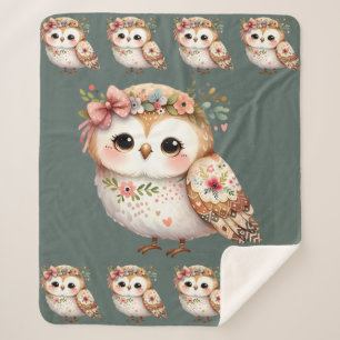 Cobertor Sherpa Coruja Floral Fofa com Laço