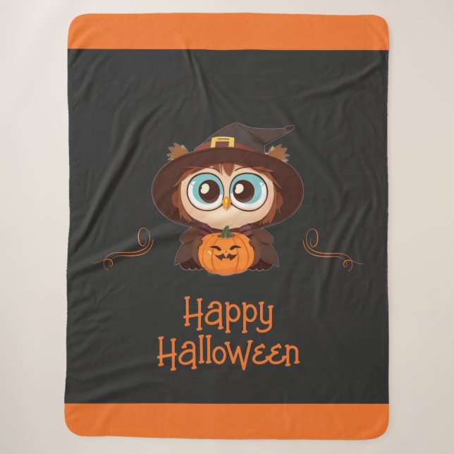 Cobertor Sherpa Coruja/Queda/Outono/Halloween/abóbora (Frente)