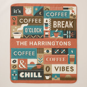 Cobertor Sherpa Cotações de Café Coloridas de Nome Personalizado