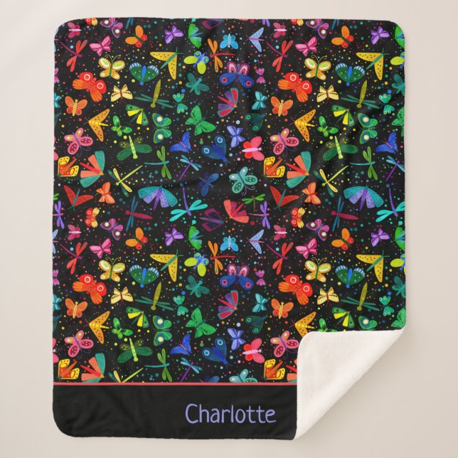 Cobertor Sherpa Cotovelo-arco-íris Borboletas Crianças Personaliza (Frente)
