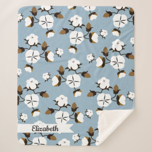 Cobertor Sherpa Country Chic Blue Farmhouse Flowton & Name