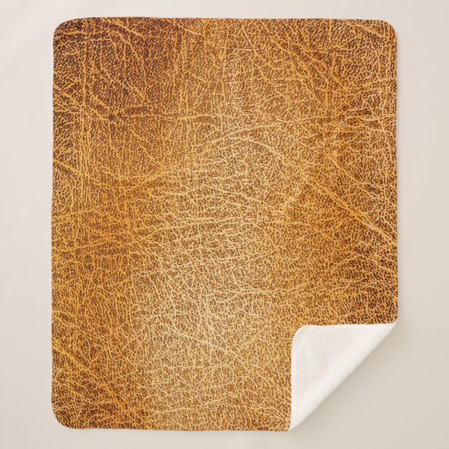 Cobertor Sherpa Couro Marrom: Fechamento Detalhado da Textura (Frente)