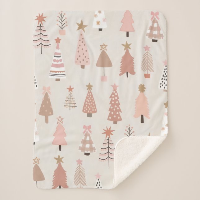 Cobertor Sherpa Couverture Sherpa Sapins de Noël Rose Scandinave (Frente)