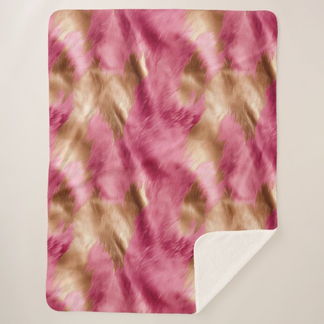 Cobertor Sherpa Cowhide Dourada-rosa ocidental (Frente)