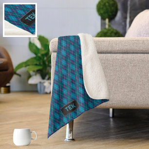 Cobertor Sherpa Cozy Argyll em tons azuis oceânicos - Adicionar in