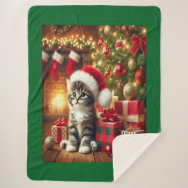 Cobertor Sherpa Cozy Christmas Kitten large Sherpa Blanket