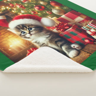 Cobertor Sherpa Cozy Christmas Kitten large Sherpa Blanket