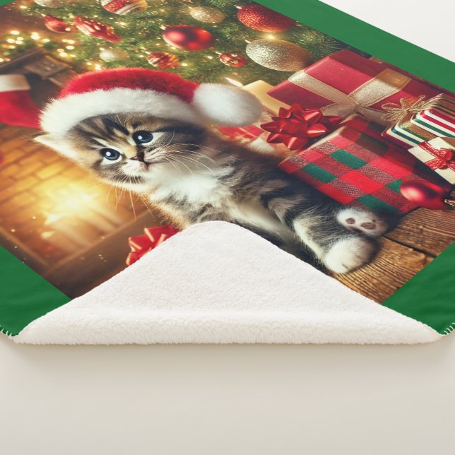 Cobertor Sherpa Cozy Christmas Kitten large Sherpa Blanket (3/4)
