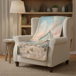 Cobertor Sherpa Cozy Coastage Cottage Beach House Watercolor