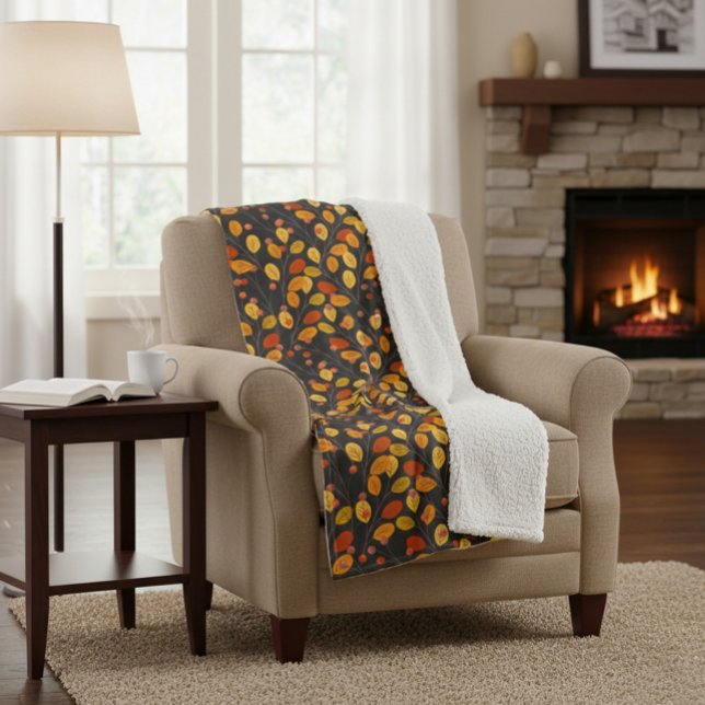 Cobertor Sherpa Cozy Fall Sherpa Blanket com Folhas de outono (Criador carregado)