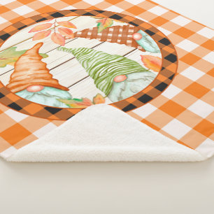 Cobertor Sherpa Cozy Pumpkin Buffalo Xadrez Gnomo Sherpa Blanket