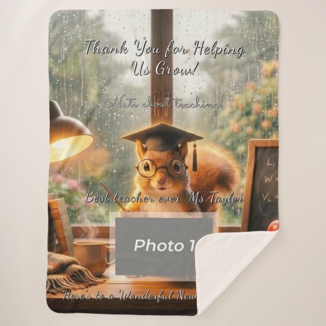 Cobertor Sherpa Cozy Rainy Day Squirrel Teacher Appreciation (Frente)