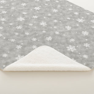 Cobertor Sherpa Cozy Silver Glitter Stars Snowflakes
