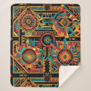 Cobertor Sherpa Cozy Teal "Aztec Dream" Plush Sherpa Blanket