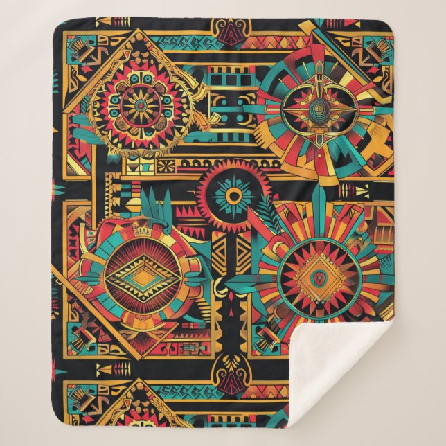 Cobertor Sherpa Cozy Teal "Aztec Dream" Plush Sherpa Blanket (Frente)