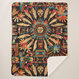 Cobertor Sherpa Cozy Teal "Aztec Dream" Plush Sherpa Blanket