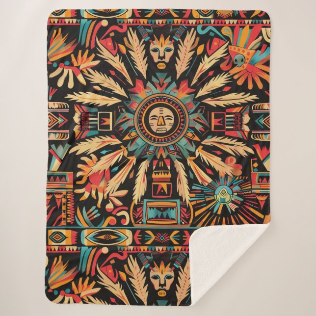 Cobertor Sherpa Cozy Teal "Aztec Dream" Plush Sherpa Blanket (Frente)