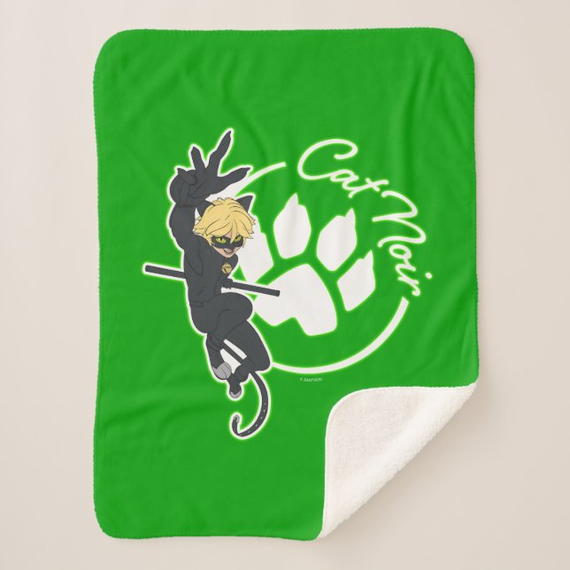 Cobertor Sherpa Crachá Cat Noir (Frente)