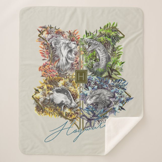 Cobertor Sherpa Crachá HOGWARTS™ - Gráfico Floral (Frente)