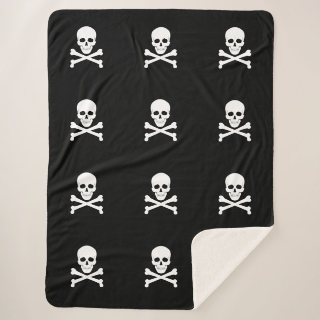 Cobertor Sherpa Crânio de bandeira de pirata e Crossbones Roger (Frente)