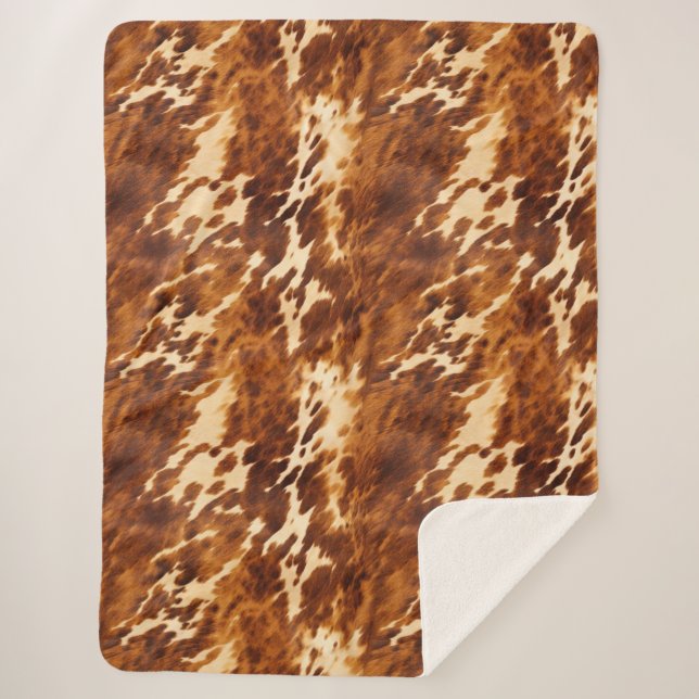 Cobertor Sherpa Cream Brown Cowhide Ocidental (Frente)