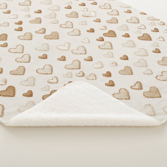 Cobertor Sherpa Cream & Brown Hearts Valentine's Day (3/4)