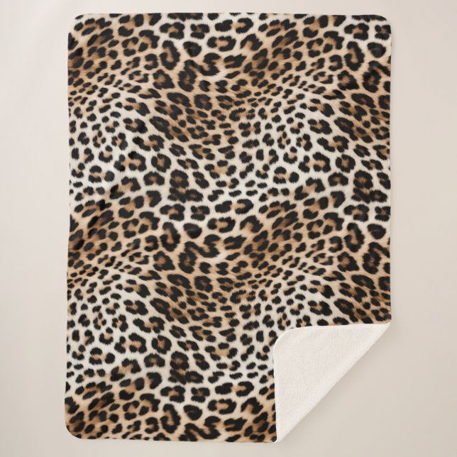 Cobertor Sherpa Creme Black Leopardo Print (Frente)