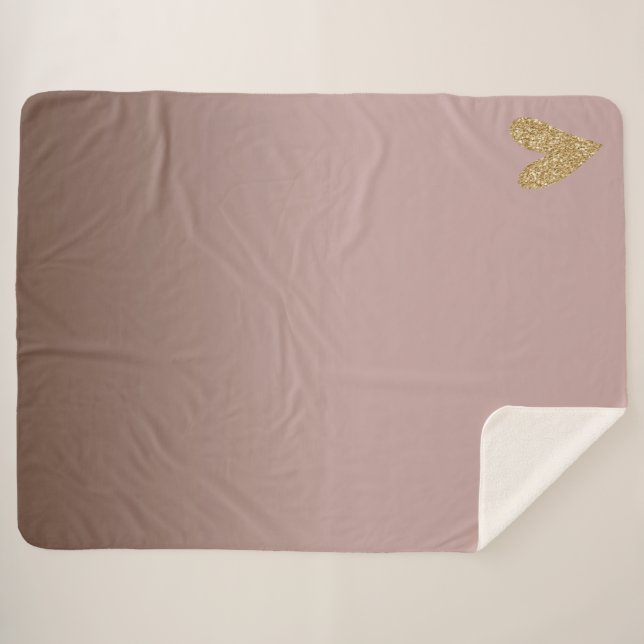 Cobertor Sherpa Creme de Cacau Castanho Ombre Dourado Coração Lumi (Frente (Horizontal))