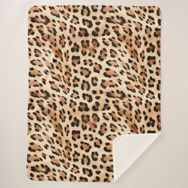 Cobertor Sherpa Creme Leopardo Impressão Animal (Frente)