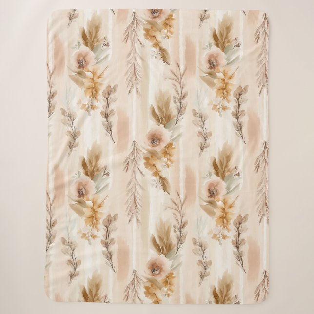 Cobertor Sherpa Creme Rústico Floral Boho (Frente)