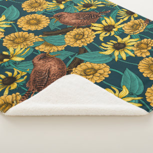 Cobertor Sherpa Crenças e flores em azul escuro