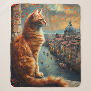 Cobertor Sherpa Crepúsculo em Veneza Gato Laranja em um Canal
