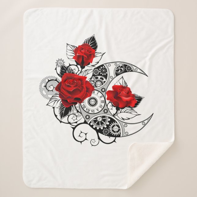Cobertor Sherpa Crescente Mecânico com Rosas vermelhas (Frente)